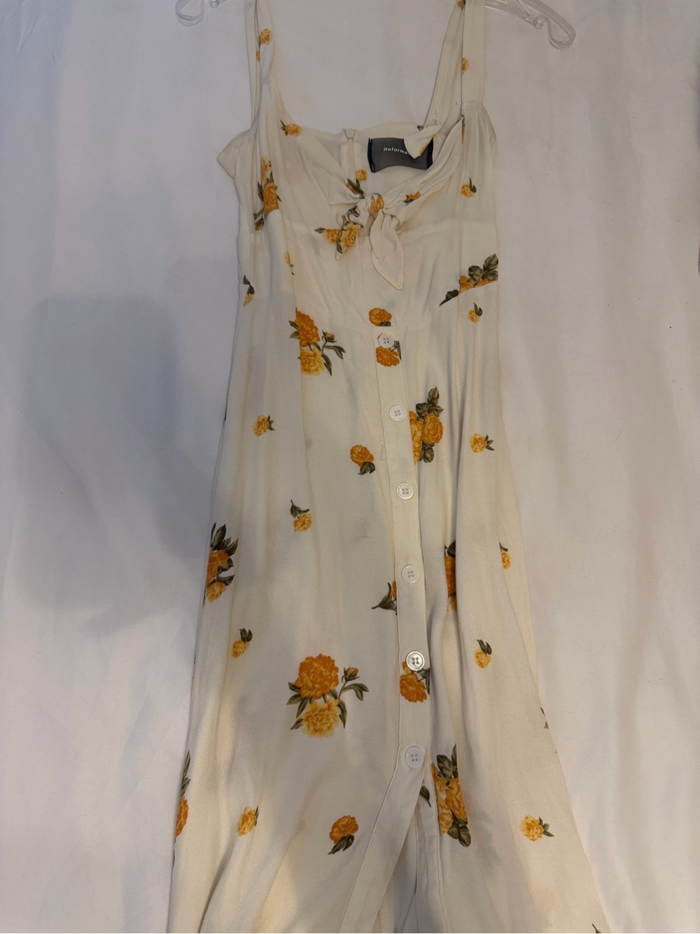 Reformation Floral Button-Front Sundress - Cream with Yellow Rose Print